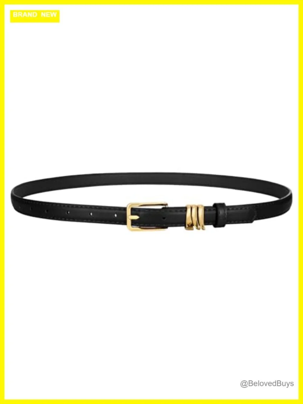Women Skinny Faux Leather Belt with Gold Buckle and Metal Loops